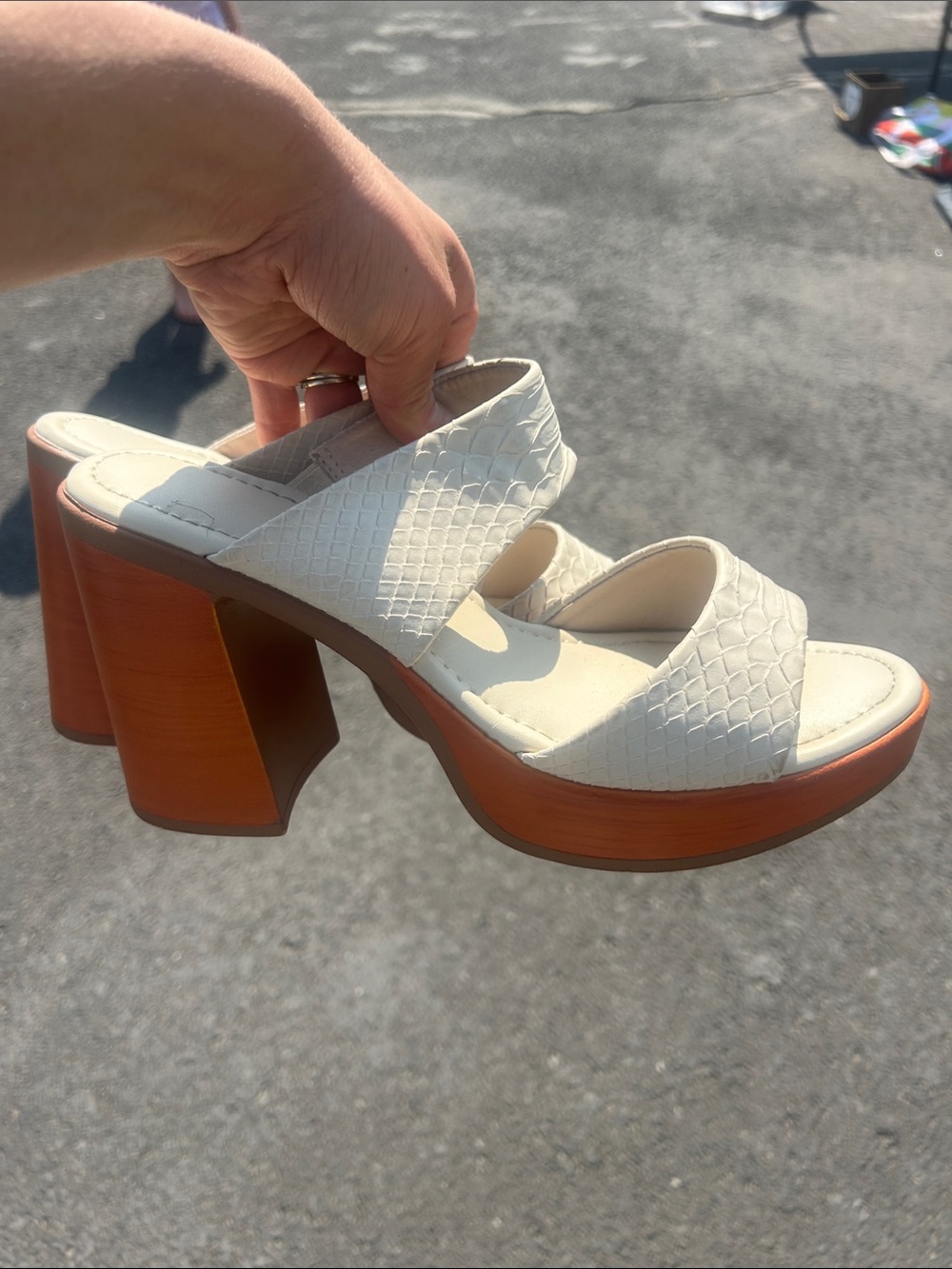 Women's Maurice’s White Textured Platform Heel Sandals